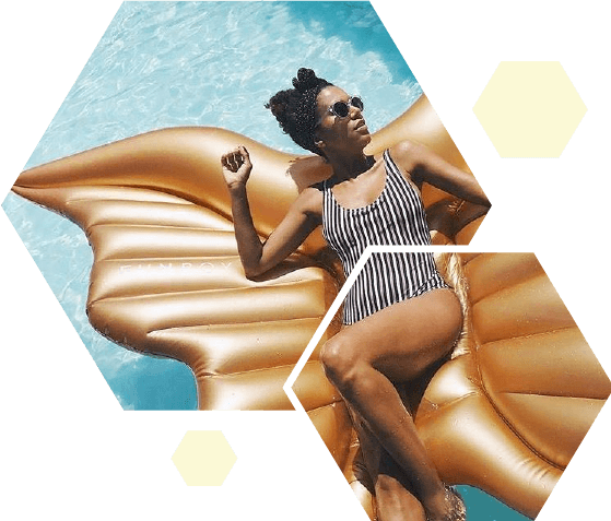 Woman on a air mattress in a pool